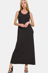 Zenana Scoop Neck Wide Strap Tank Dress Black OutfitFlow